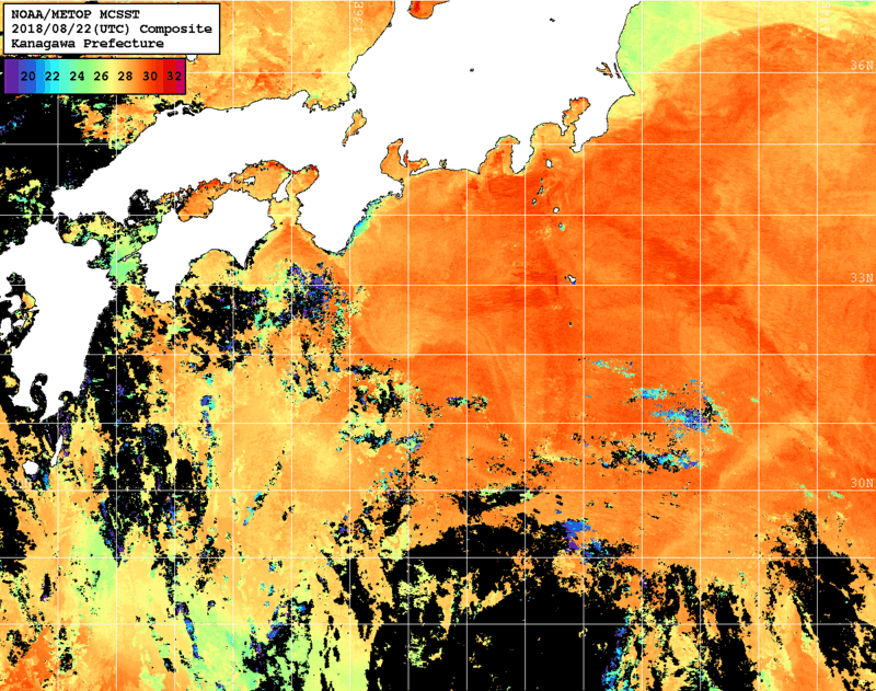NOAA、MetOp 人工衛星画像 検索結果, 水温分布を図示