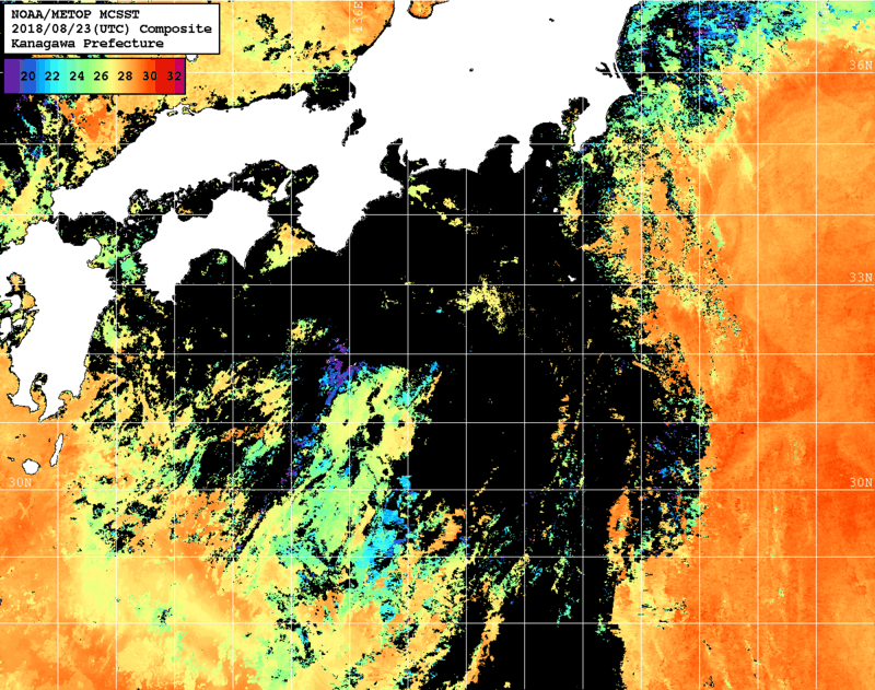 NOAA、MetOp 人工衛星画像 検索結果, 水温分布を図示