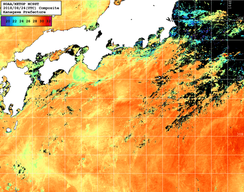 NOAA、MetOp 人工衛星画像 検索結果, 水温分布を図示