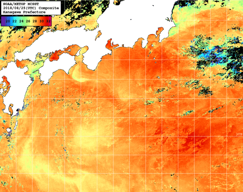 NOAA、MetOp 人工衛星画像 検索結果, 水温分布を図示