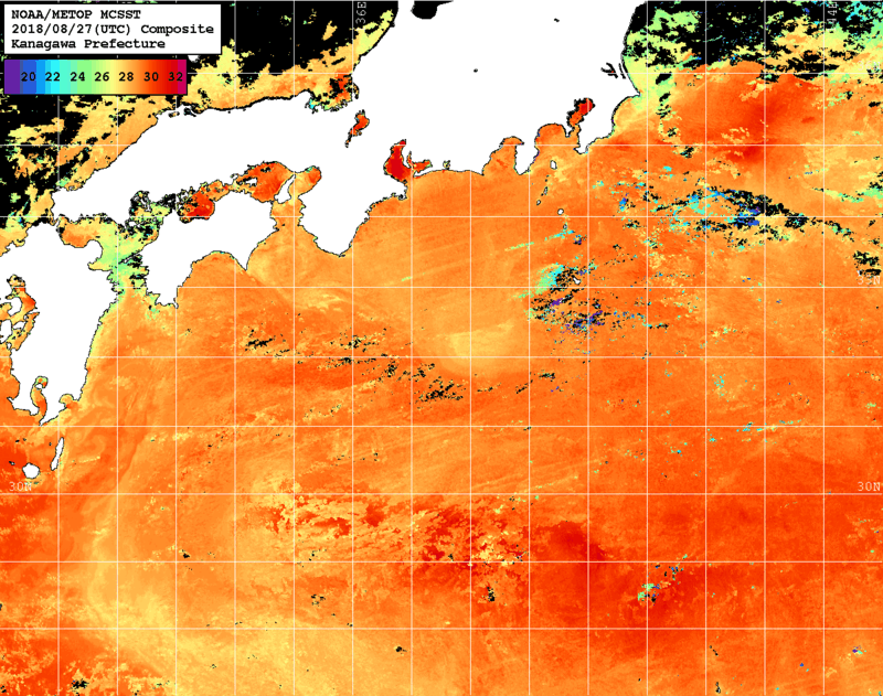 NOAA、MetOp 人工衛星画像 検索結果, 水温分布を図示
