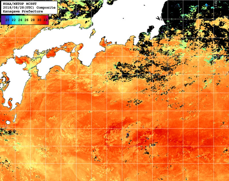 NOAA、MetOp 人工衛星画像 検索結果, 水温分布を図示