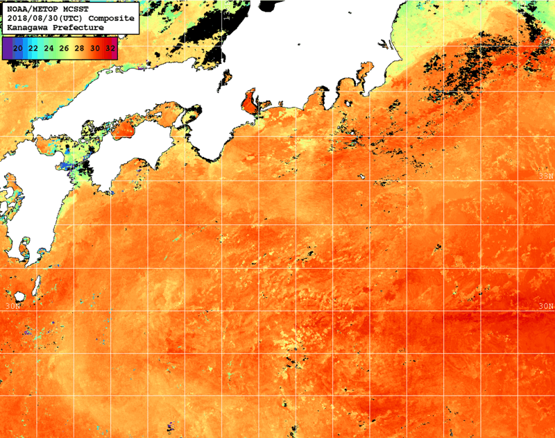 NOAA、MetOp 人工衛星画像 検索結果, 水温分布を図示