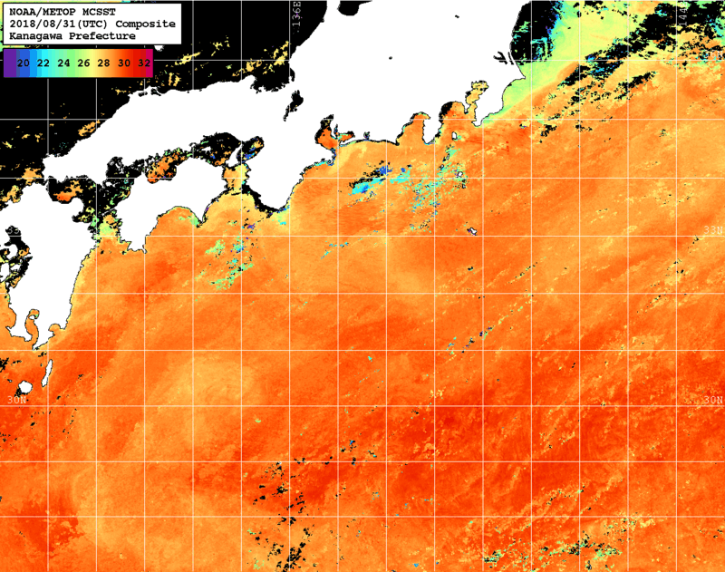NOAA、MetOp 人工衛星画像 検索結果, 水温分布を図示