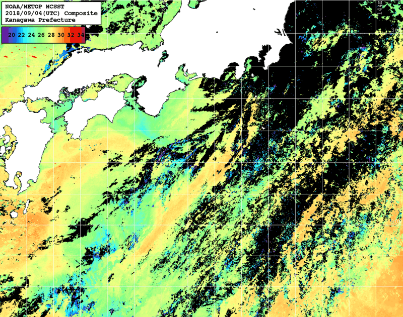 NOAA、MetOp 人工衛星画像 検索結果, 水温分布を図示