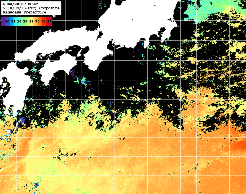 NOAA、MetOp 人工衛星画像 検索結果, 水温分布を図示