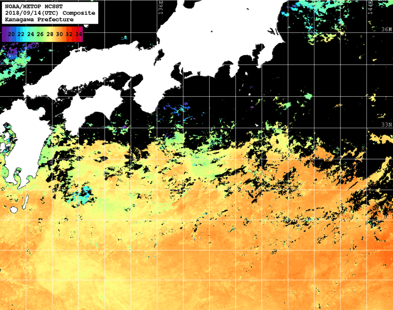 NOAA、MetOp 人工衛星画像 検索結果, 水温分布を図示