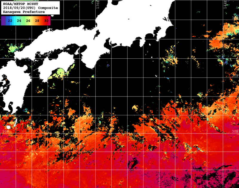 NOAA、MetOp 人工衛星画像 検索結果, 水温分布を図示