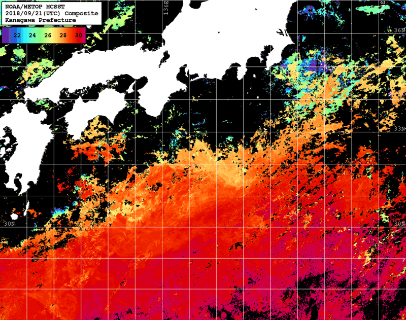 NOAA、MetOp 人工衛星画像 検索結果, 水温分布を図示