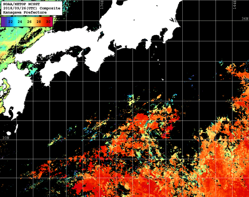 NOAA、MetOp 人工衛星画像 検索結果, 水温分布を図示