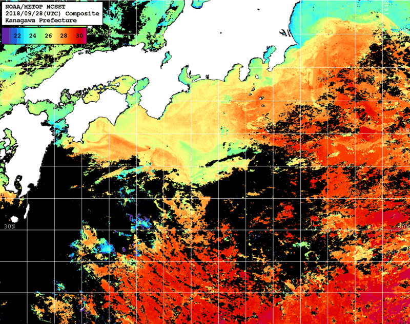 NOAA、MetOp 人工衛星画像 検索結果, 水温分布を図示