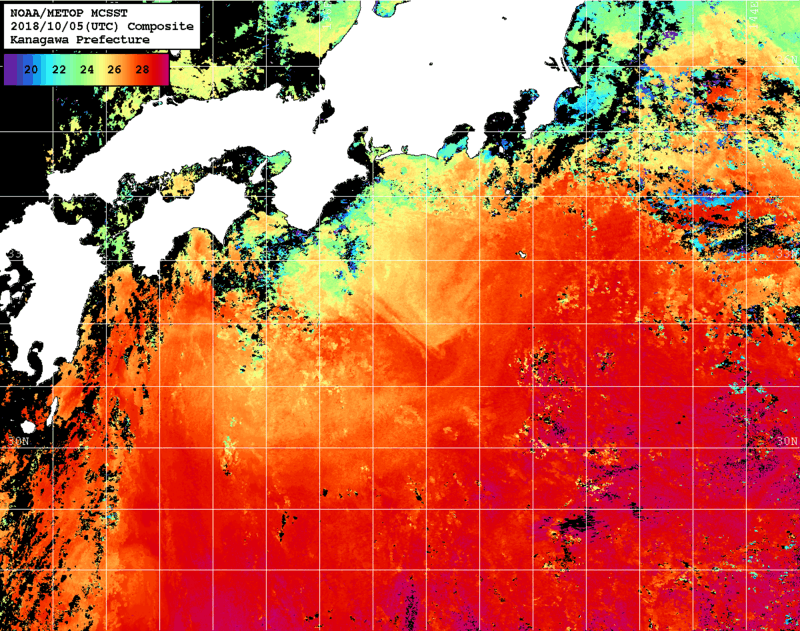 NOAA、MetOp 人工衛星画像 検索結果, 水温分布を図示