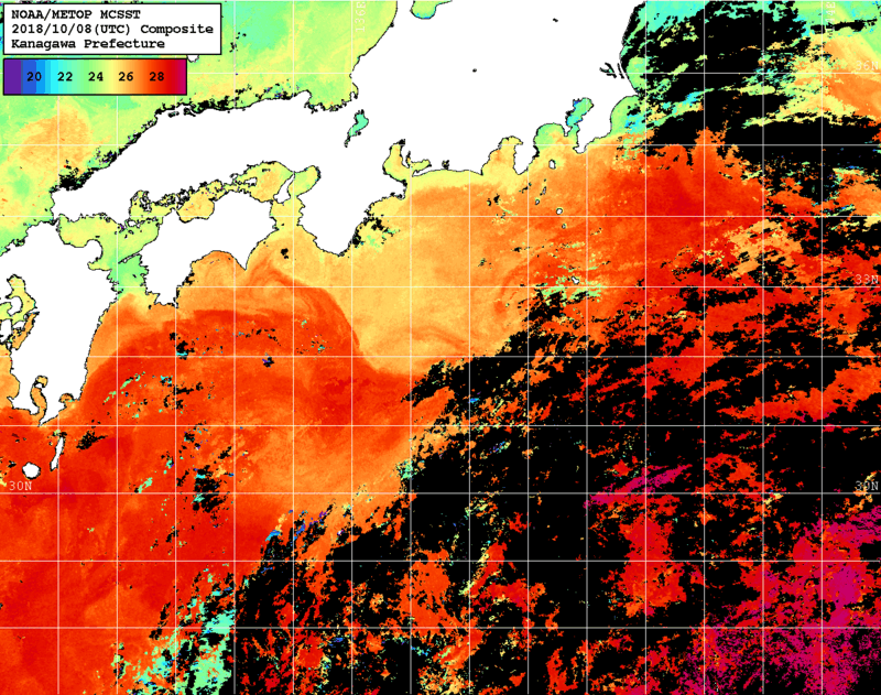 NOAA、MetOp 人工衛星画像 検索結果, 水温分布を図示