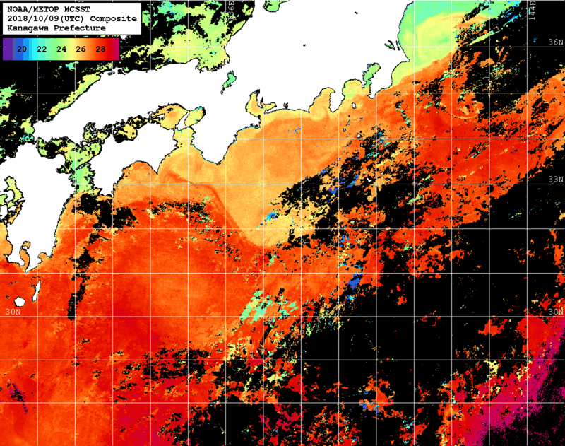 NOAA、MetOp 人工衛星画像 検索結果, 水温分布を図示