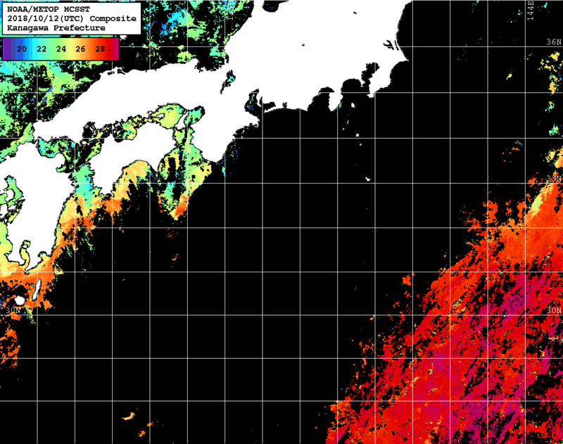NOAA、MetOp 人工衛星画像 検索結果, 水温分布を図示