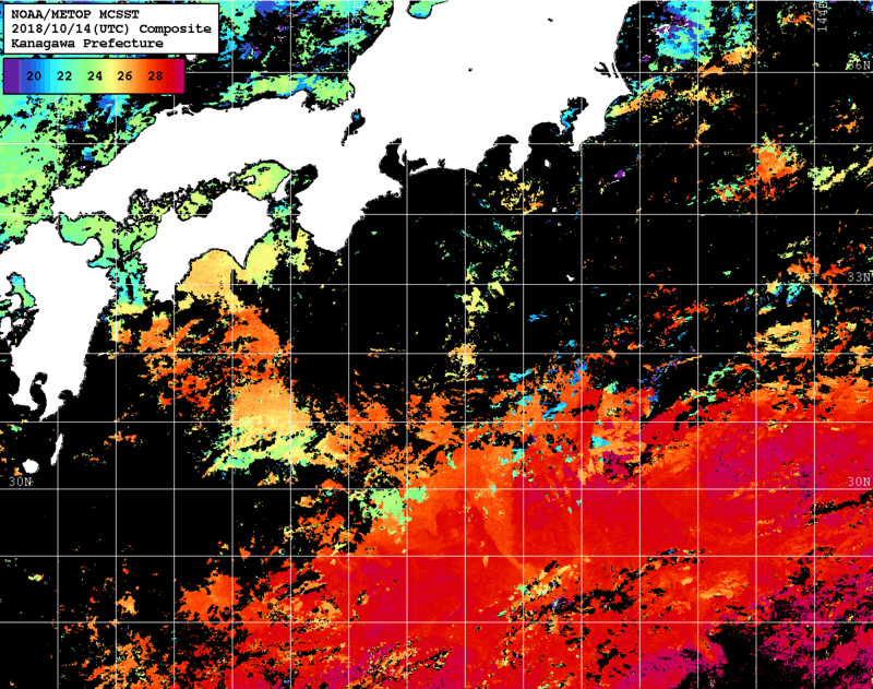NOAA、MetOp 人工衛星画像 検索結果, 水温分布を図示