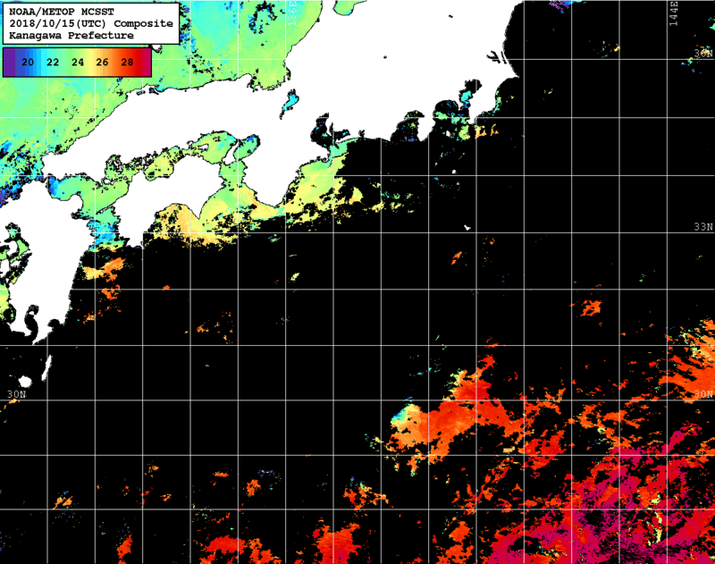 NOAA、MetOp 人工衛星画像 検索結果, 水温分布を図示