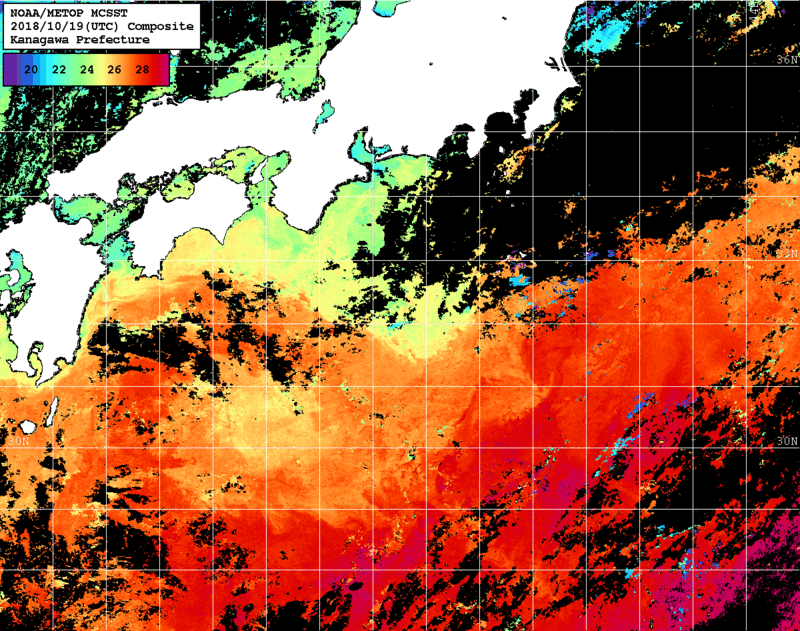 NOAA、MetOp 人工衛星画像 検索結果, 水温分布を図示