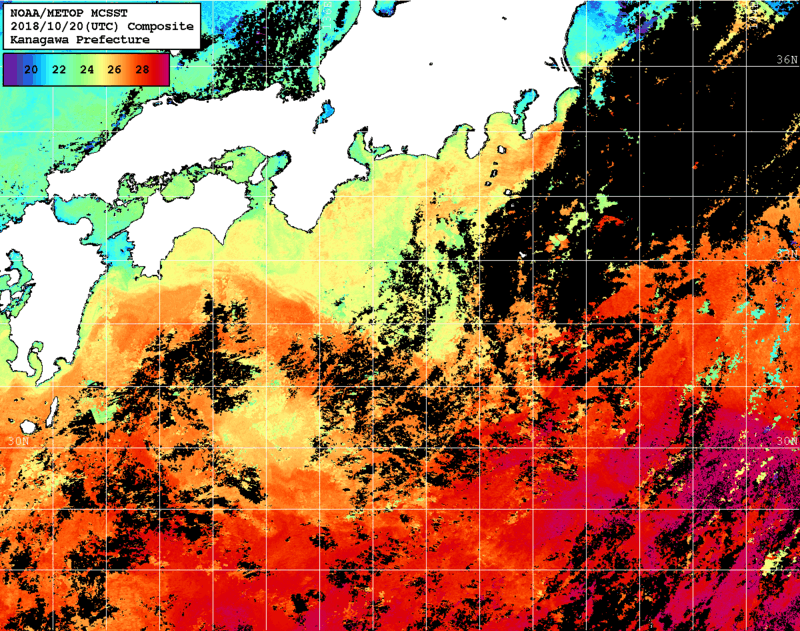 NOAA、MetOp 人工衛星画像 検索結果, 水温分布を図示