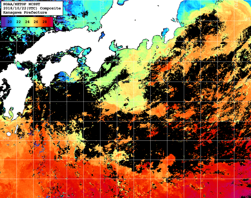 NOAA、MetOp 人工衛星画像 検索結果, 水温分布を図示