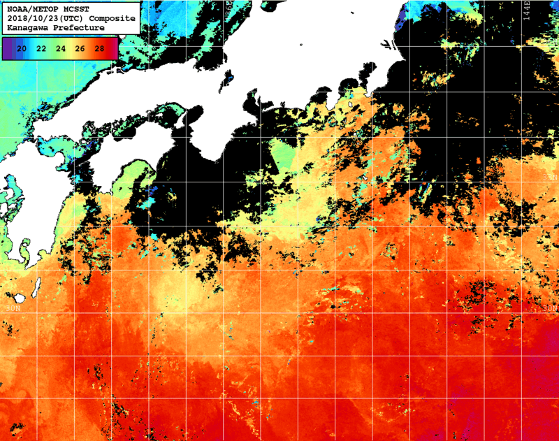 NOAA、MetOp 人工衛星画像 検索結果, 水温分布を図示