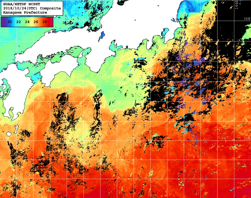 NOAA、MetOp 人工衛星画像 検索結果, 水温分布を図示