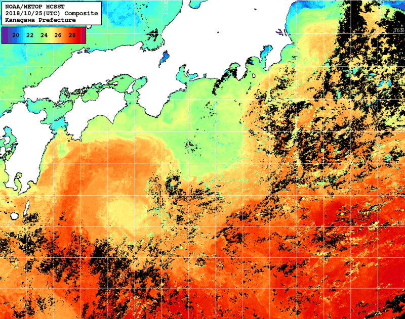 NOAA、MetOp 人工衛星画像 検索結果, 水温分布を図示
