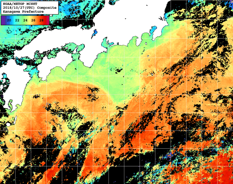 NOAA、MetOp 人工衛星画像 検索結果, 水温分布を図示