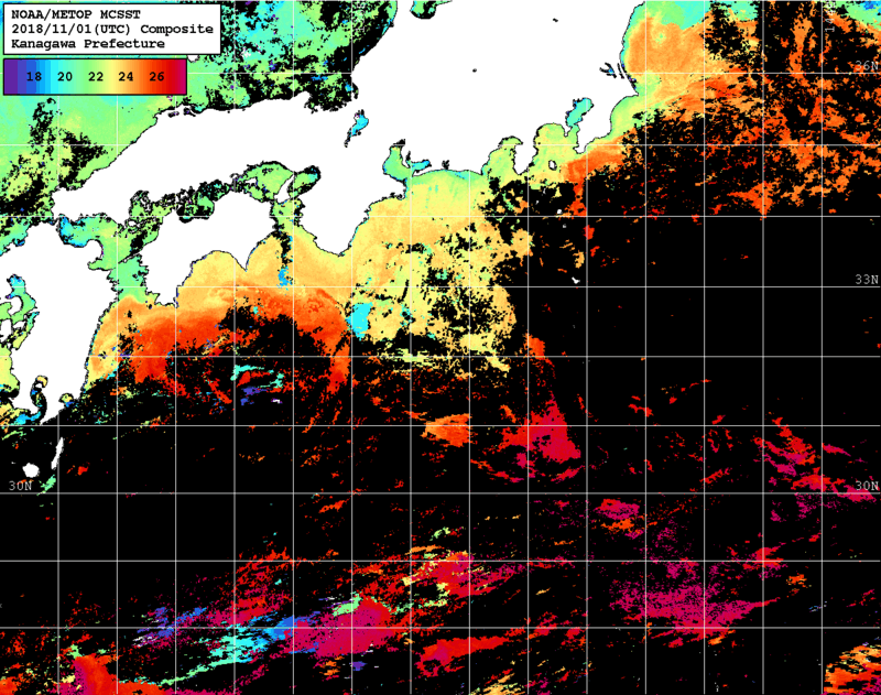 NOAA、MetOp 人工衛星画像 検索結果, 水温分布を図示