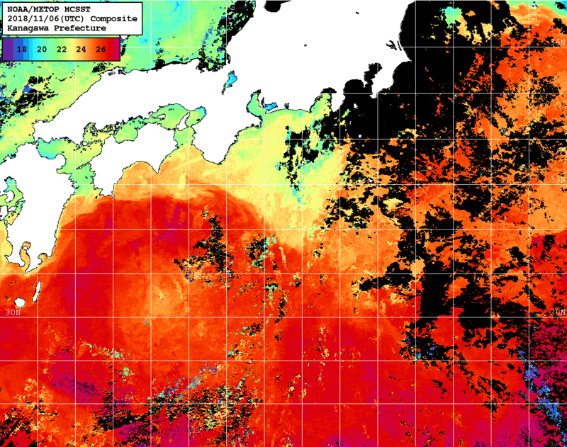 NOAA、MetOp 人工衛星画像 検索結果, 水温分布を図示