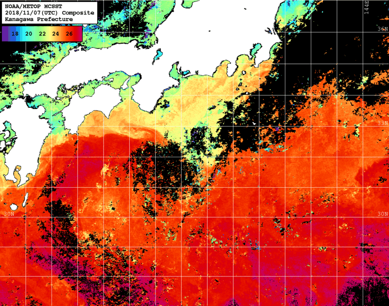 NOAA、MetOp 人工衛星画像 検索結果, 水温分布を図示