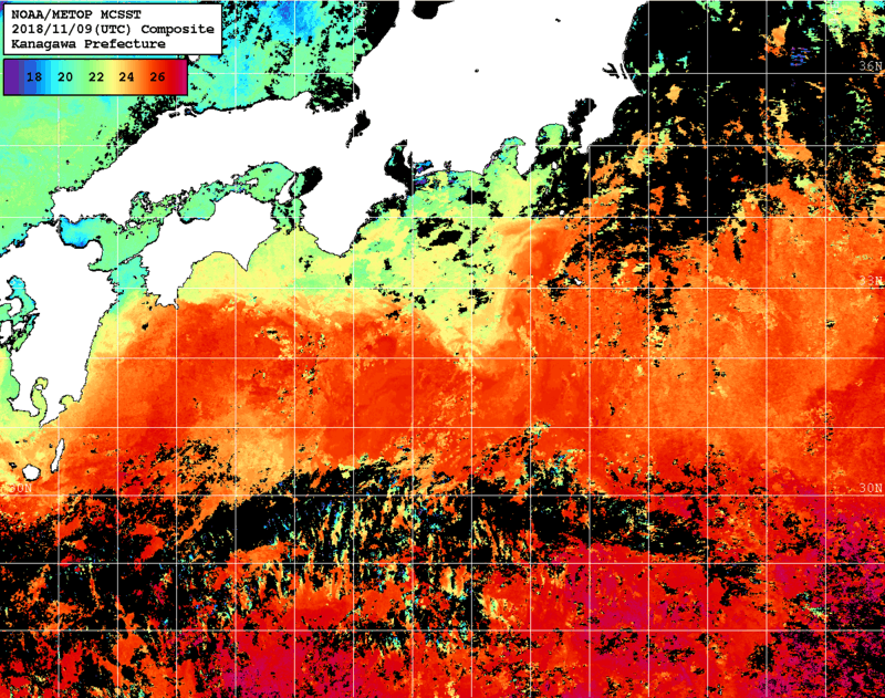 NOAA、MetOp 人工衛星画像 検索結果, 水温分布を図示