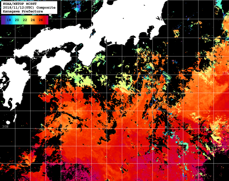 NOAA、MetOp 人工衛星画像 検索結果, 水温分布を図示