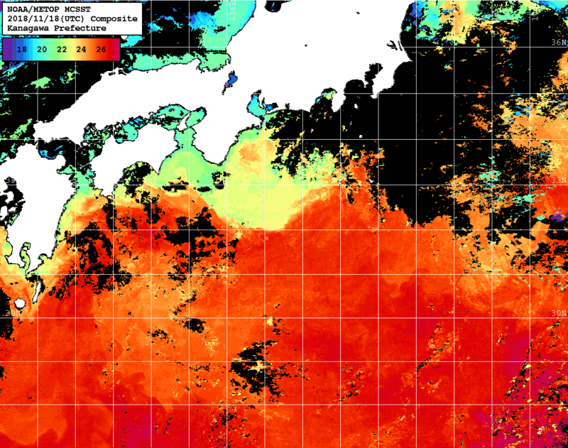 NOAA、MetOp 人工衛星画像 検索結果, 水温分布を図示