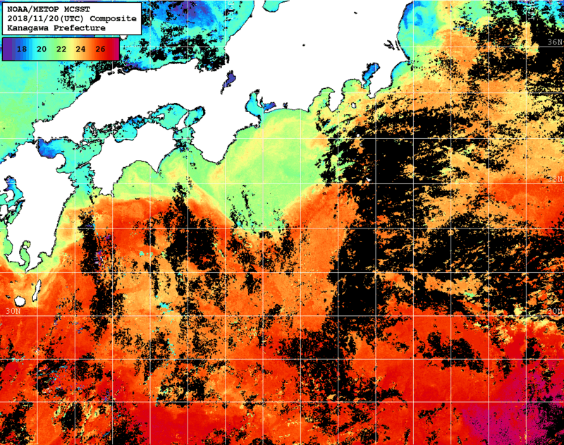 NOAA、MetOp 人工衛星画像 検索結果, 水温分布を図示