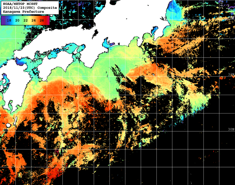 NOAA、MetOp 人工衛星画像 検索結果, 水温分布を図示