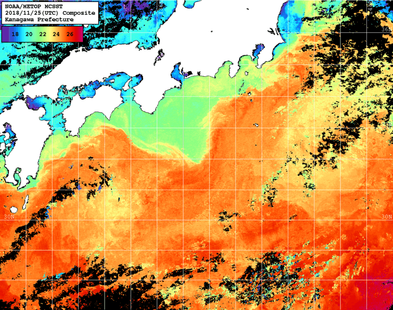 NOAA、MetOp 人工衛星画像 検索結果, 水温分布を図示