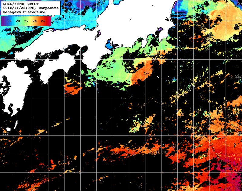 NOAA、MetOp 人工衛星画像 検索結果, 水温分布を図示