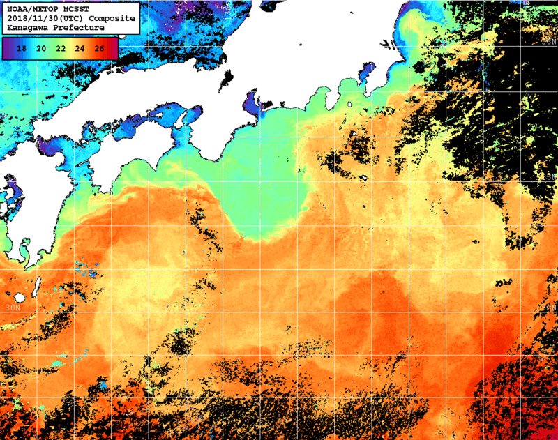 NOAA、MetOp 人工衛星画像 検索結果, 水温分布を図示