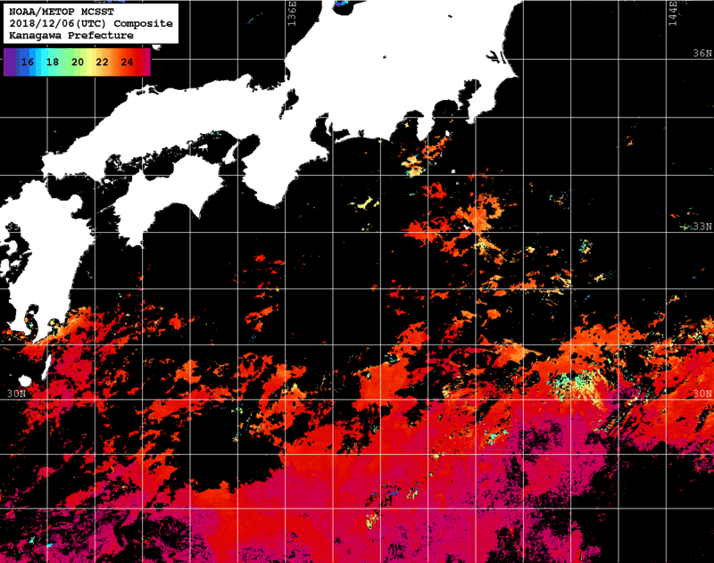 NOAA、MetOp 人工衛星画像 検索結果, 水温分布を図示