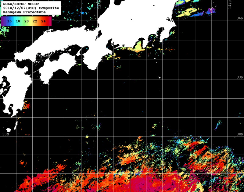 NOAA、MetOp 人工衛星画像 検索結果, 水温分布を図示