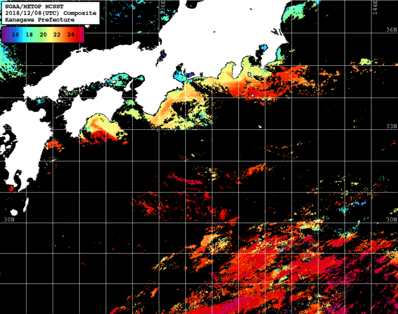 NOAA、MetOp 人工衛星画像 検索結果, 水温分布を図示