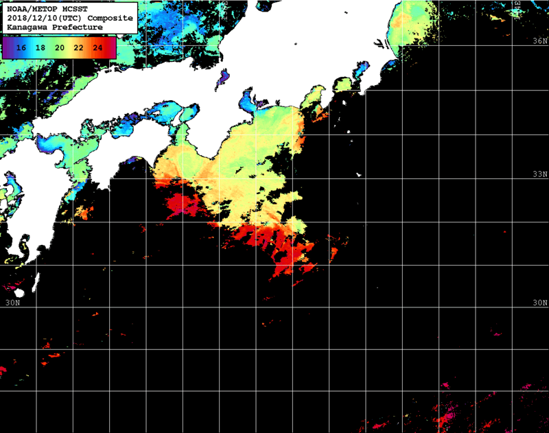 NOAA、MetOp 人工衛星画像 検索結果, 水温分布を図示