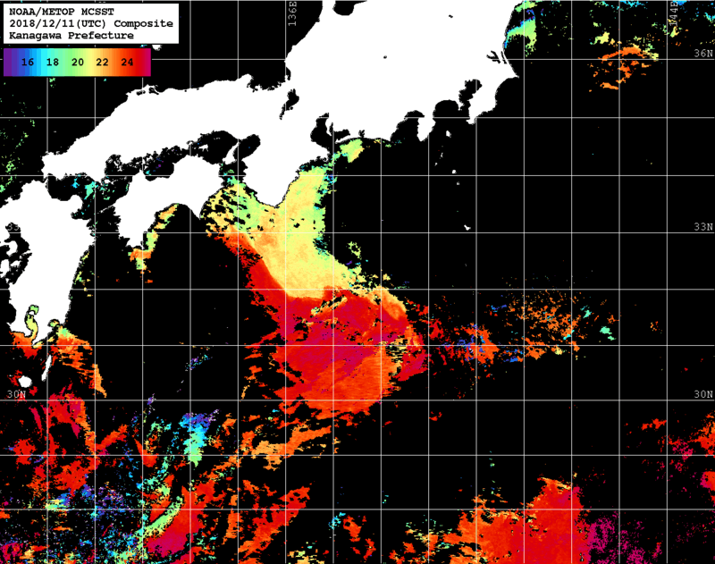 NOAA、MetOp 人工衛星画像 検索結果, 水温分布を図示