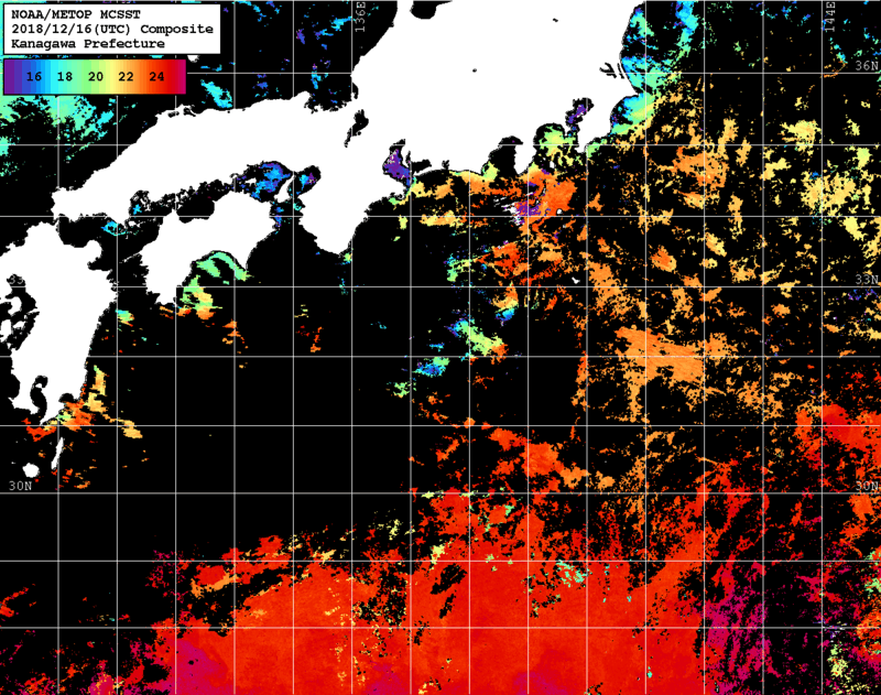 NOAA、MetOp 人工衛星画像 検索結果, 水温分布を図示