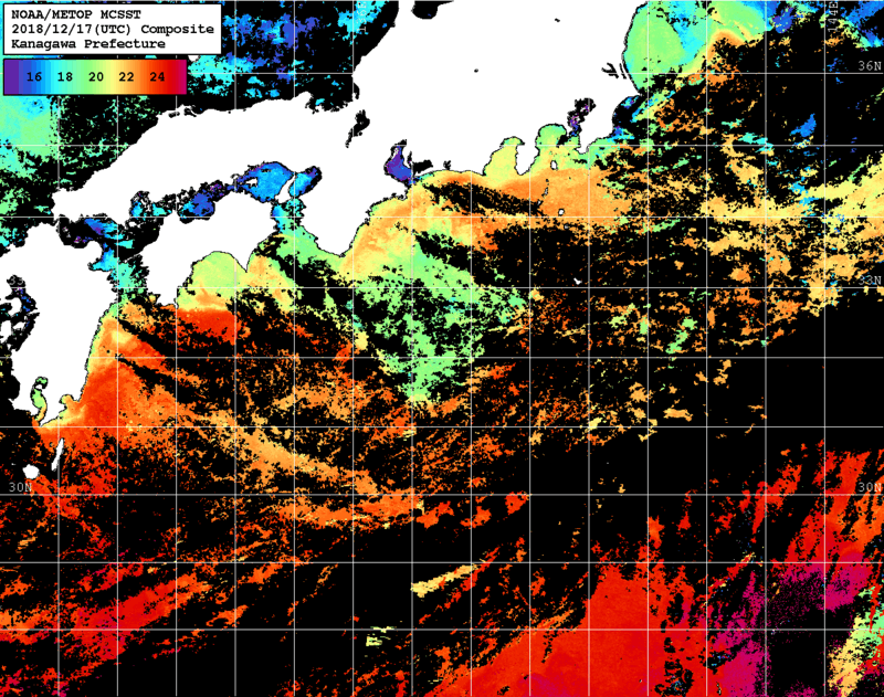 NOAA、MetOp 人工衛星画像 検索結果, 水温分布を図示