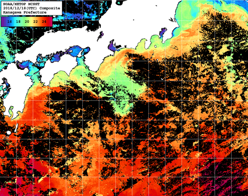 NOAA、MetOp 人工衛星画像 検索結果, 水温分布を図示
