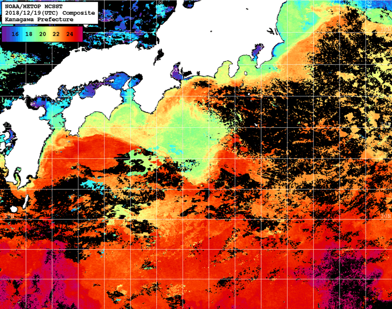 NOAA、MetOp 人工衛星画像 検索結果, 水温分布を図示