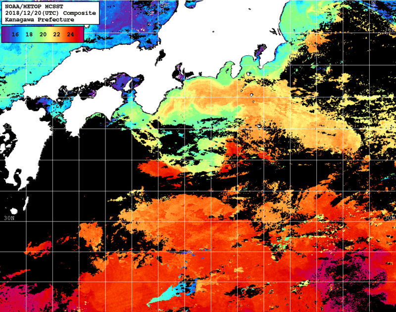 NOAA、MetOp 人工衛星画像 検索結果, 水温分布を図示