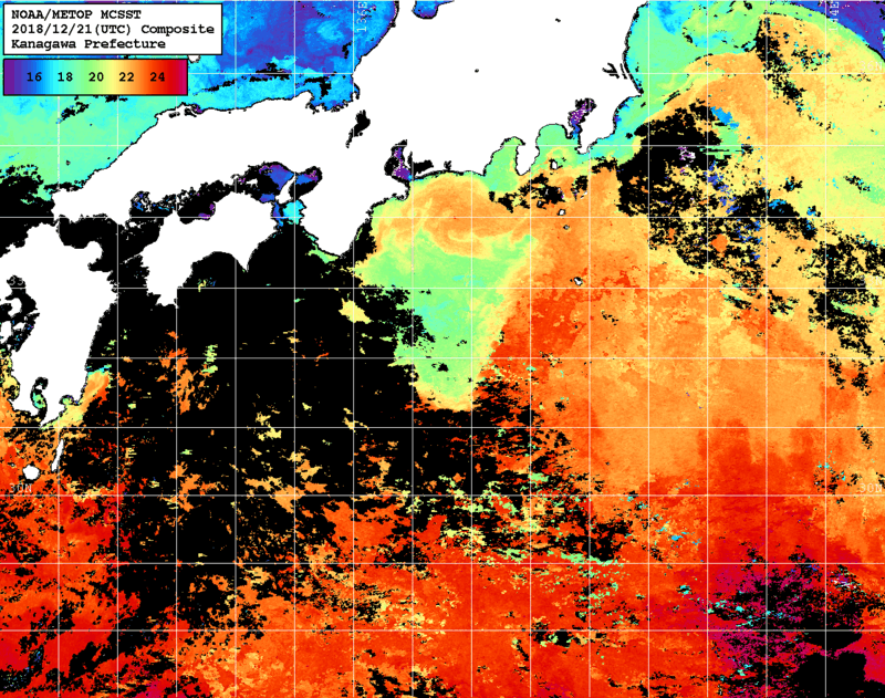 NOAA、MetOp 人工衛星画像 検索結果, 水温分布を図示